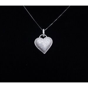 3CTW Moissanite Heart Pendant 925 Silver Pavé Necklace Elegant